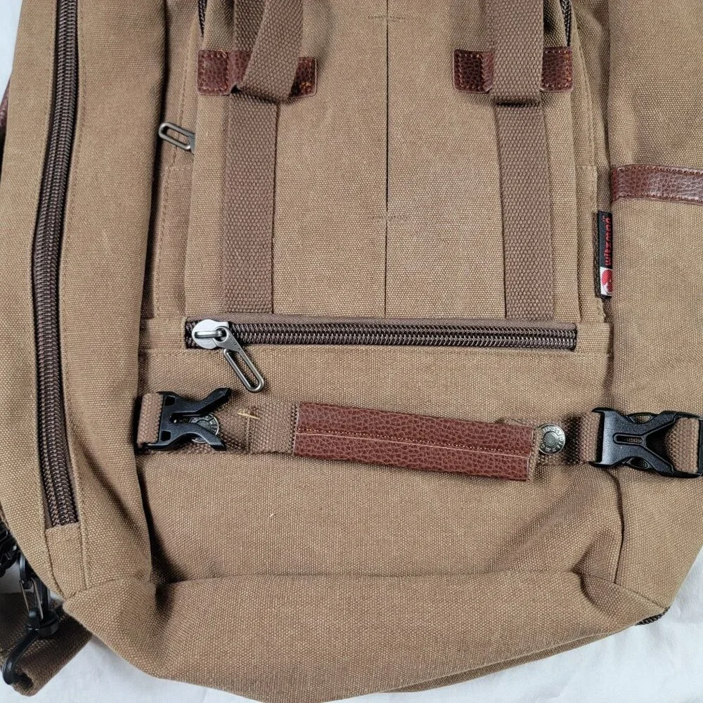 Witzman Canvas Backpack Travel Rucksack Multi Pocket Large Capacity Brown